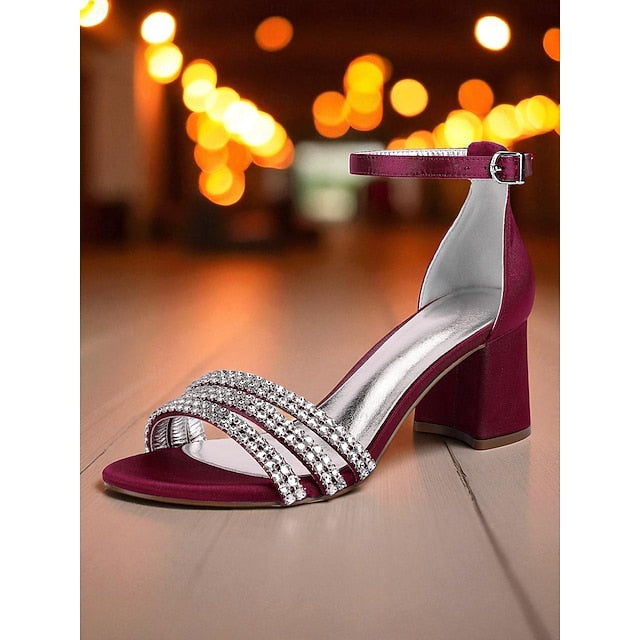 Sandals Block Women's with Purple Satin Rhinestone Heel