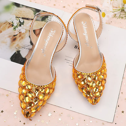 Rhinestone Heels Slingback Women's Pointed-Toe Crystal High
