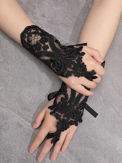 Bridal – Fingerless Vintage Lace Elegant Gloves Wedding White