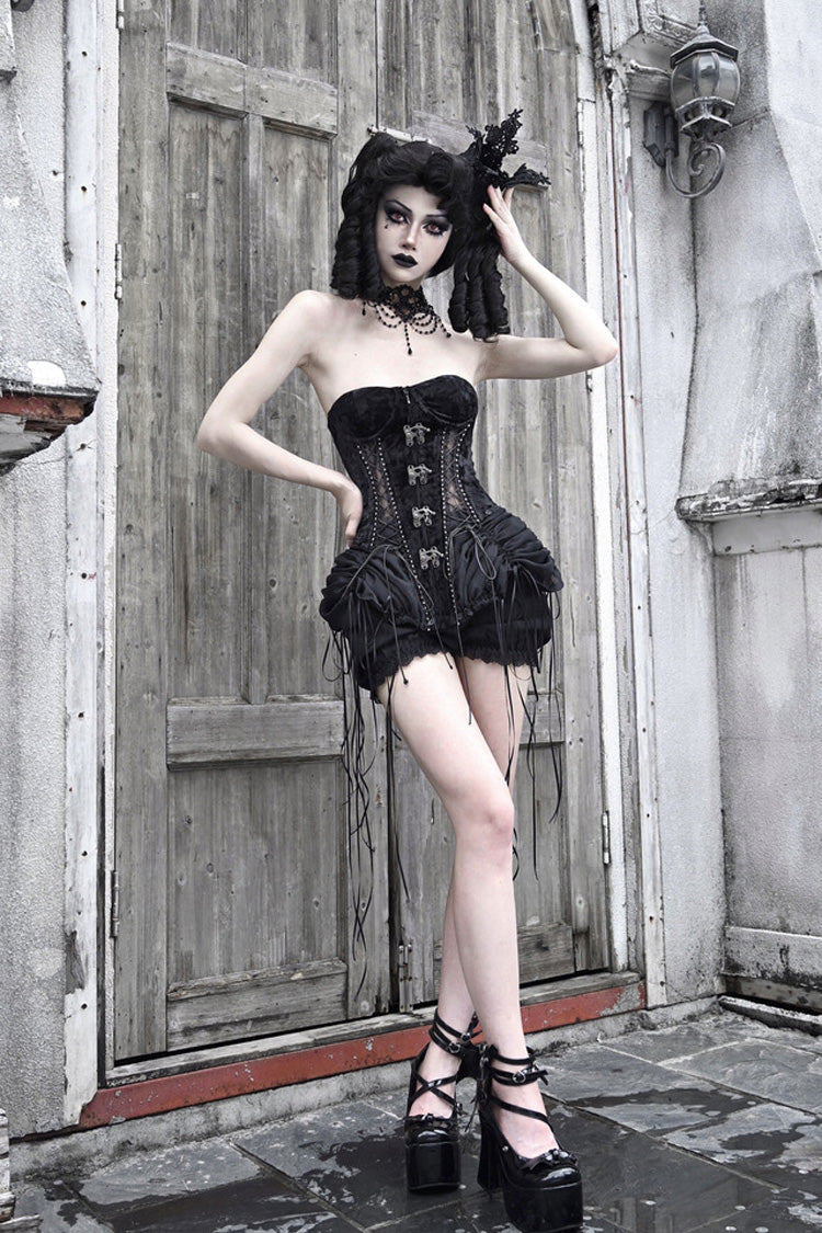 Ebony Cutout Corset Lace-Up Gothic Dress - Hell Alice