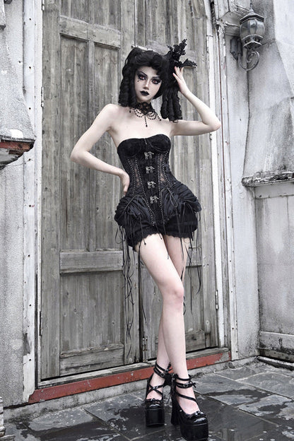 Ebony Cutout Corset Lace-Up Gothic Dress - Hell Alice