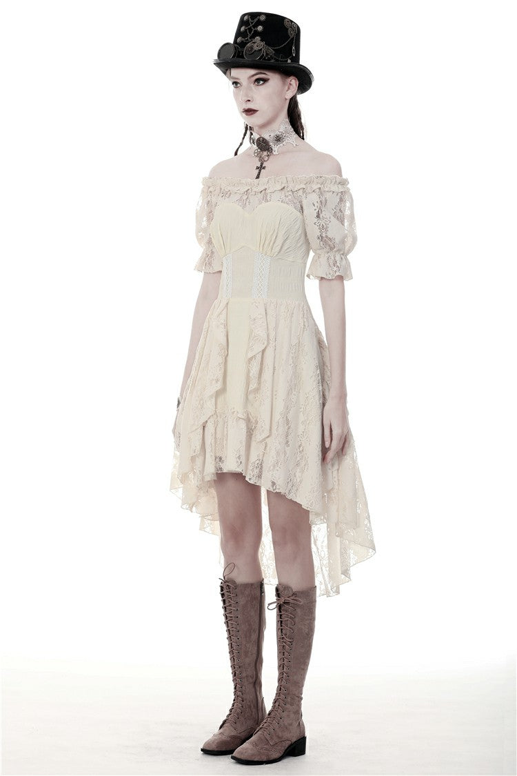 Steampunk Vintage Gorgeous Graduation Gown with Off-Shoulder Ruffles & Ruched Sleeves
