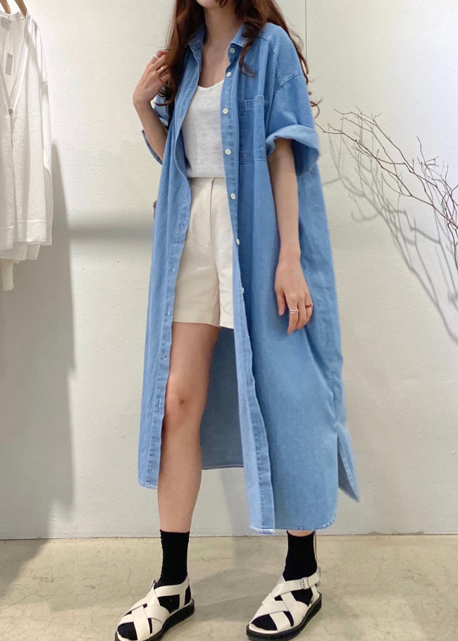 Boho Blue Holiday Denim Dress Oversized Summer
