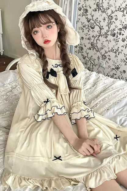 Fairy Tale Sweet Lolita Gown with Square Collar, Trumpet Sleeves & Ruffles