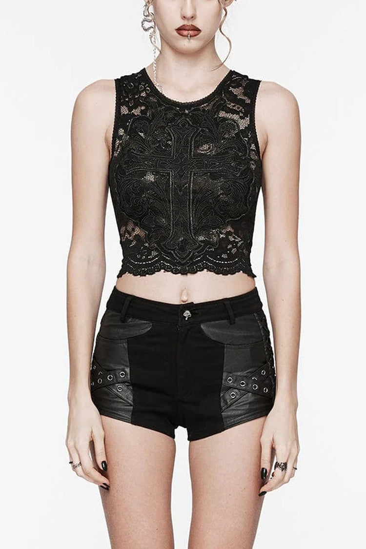 No-Sleeve Cross Embroidery Lace Gothic Waistcoat