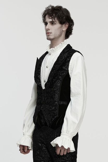 No-Sleeve Floral Jacquard Buckled Men's Gothic Waistcoat