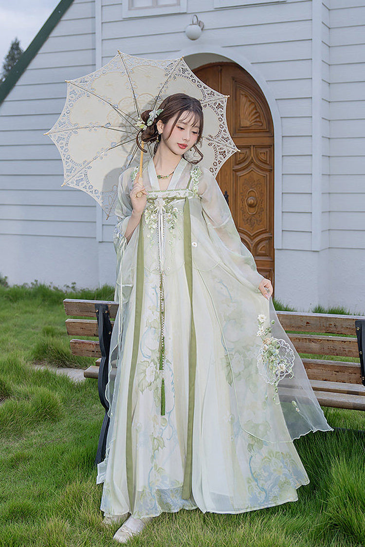 Emerald Jade Grapes High-Waist Embroidered Hanfu Dress Set