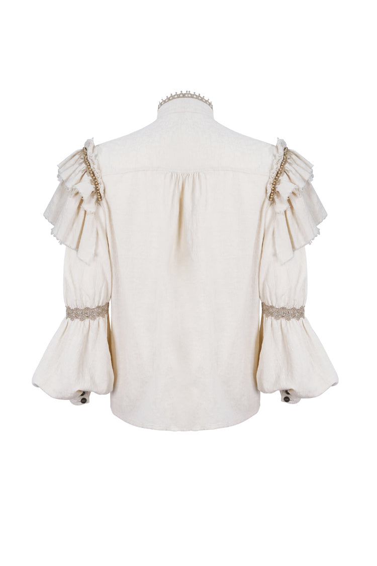 Gothic Men's Blouse with Lantern Sleeves & Multi-Layer Ruffled Stand Collar