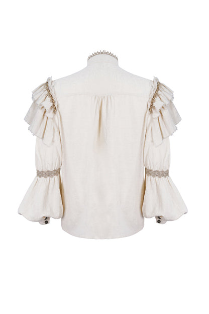 Gothic Men's Blouse with Lantern Sleeves & Multi-Layer Ruffled Stand Collar