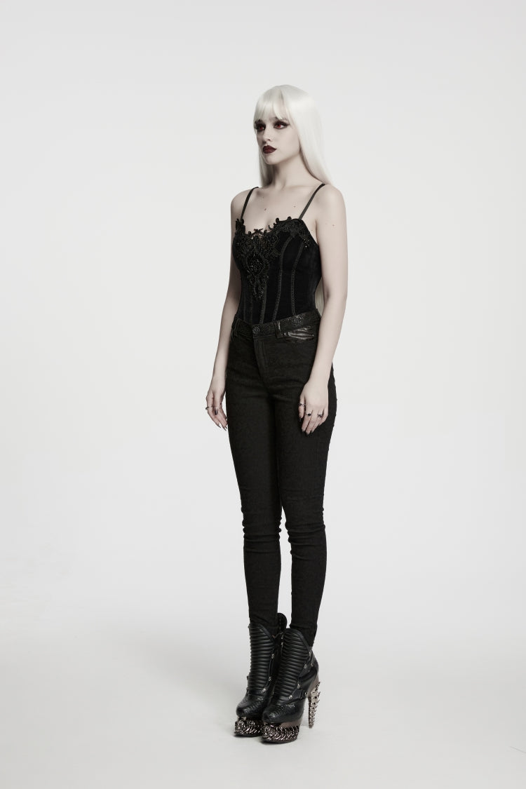 Women's Gothic Cool Cosplay Pants in Slim Fit Black Jacquard