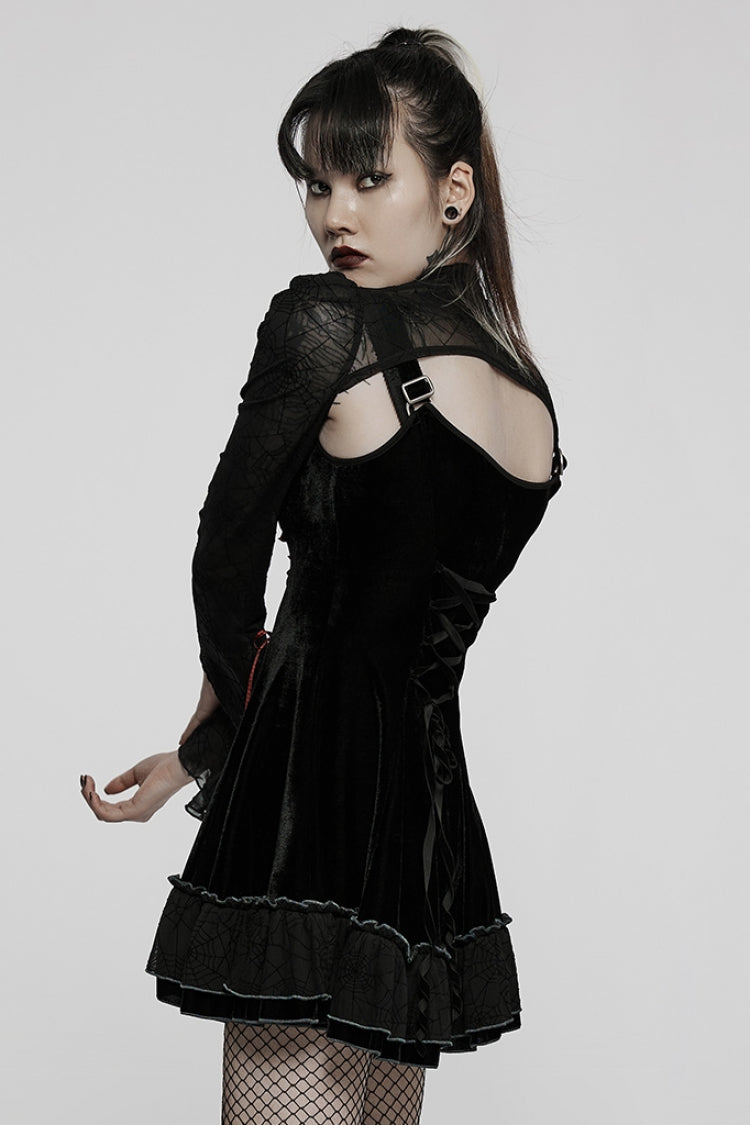 Lace-Stitched Two-Piece Gothic Dress for Women - Ruffled