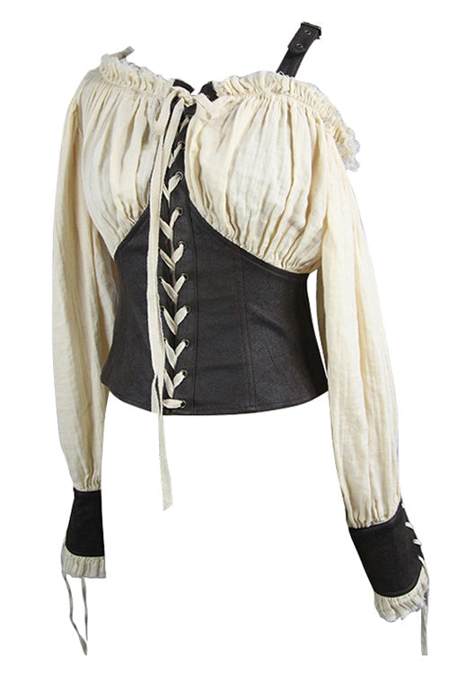 Slim Halterneck Punk Blouse for Women, Vintage Sexy Style, Cream