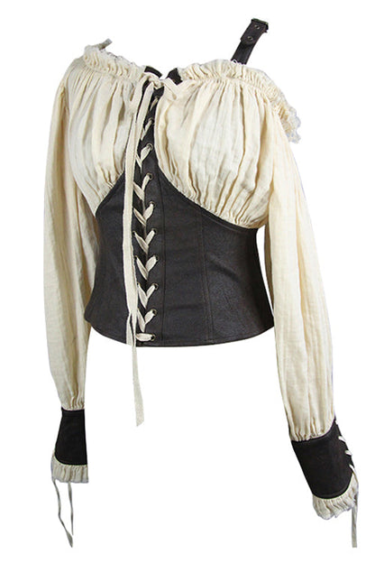 Slim Halterneck Punk Blouse for Women, Vintage Sexy Style, Cream