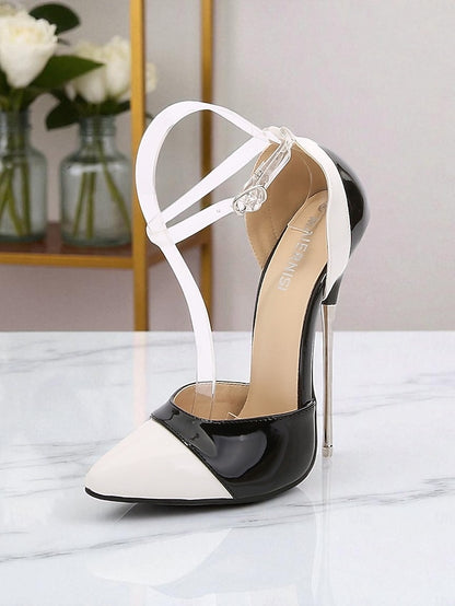 Patent Leather Red Stiletto and Toe Women's Black Pointed