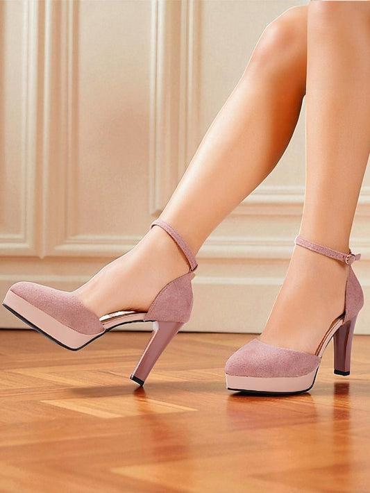 Strap Platform Suede Ankle Burgundy High Heel 1950s Women's