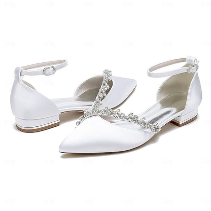 Pointed Wedding Women's Elegant Toe Flats White Satin –