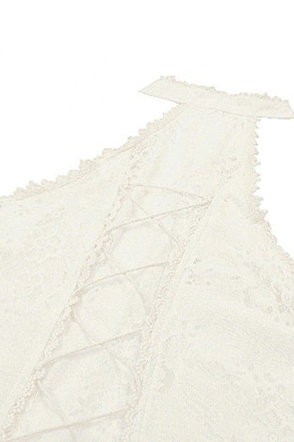 Steampunk Women's Dress with Halter Off-Shoulder Lapel Collar & Flare Sleeves, Cream