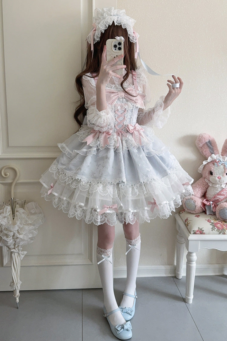Fleishi Island Sleeveless Ruffle Bow Slim Ballet Lolita JSK