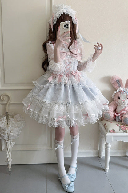 Fleishi Island Sleeveless Ruffle Bow Slim Ballet Lolita JSK