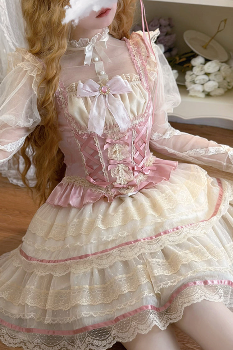 Blush Double-Layered Bow Lace Ballerina Skirt Set - Girl Love