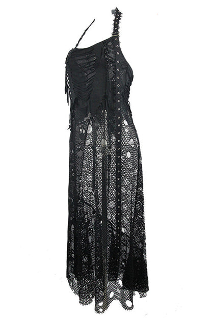 Void Halterneck Peplum Dress with Mesh Cutouts