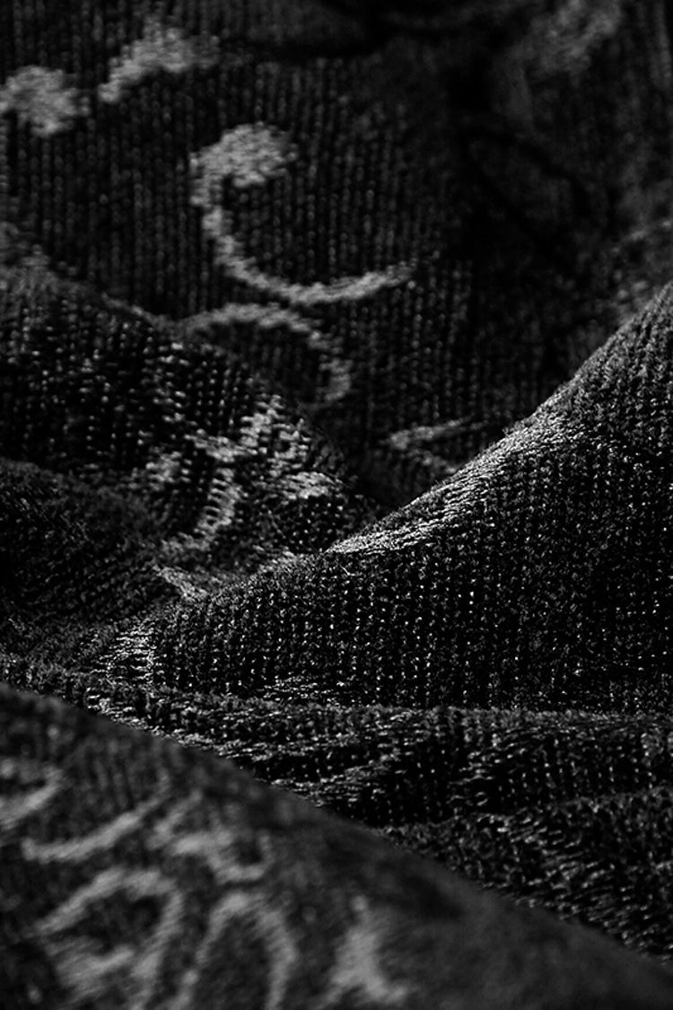 Vintage Gothic Men's Vest with V-Collar Print in Black Jacquard Velvet
