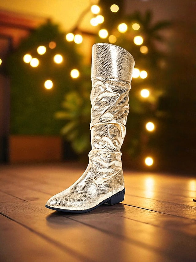 High Party Metallic Women's Shiny - Boots Knee Slouch Gold