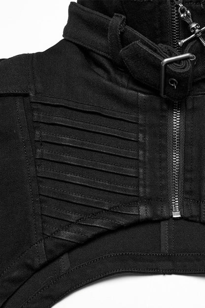 Men's Black Punk Cape, Sleeveless with Rivets and Zipper