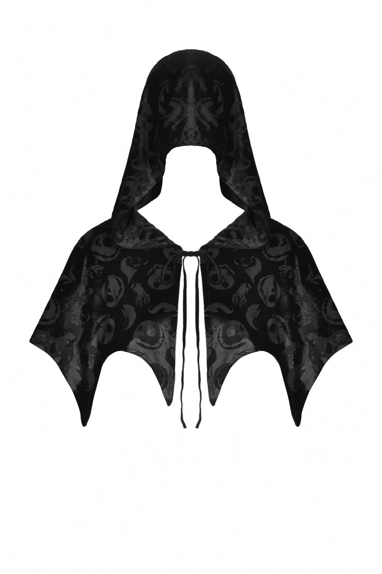 Velvet Hooded Cape with Skull Lace-Up Front