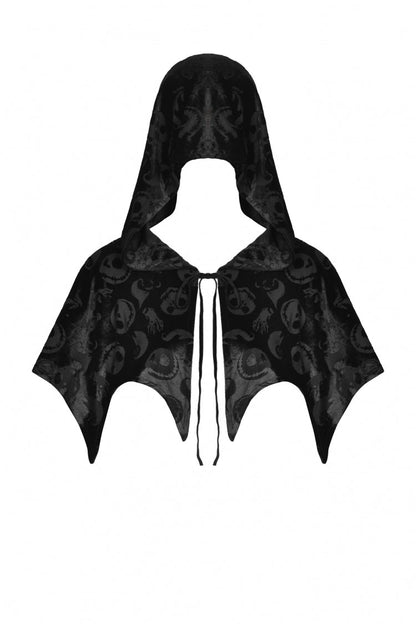 Velvet Hooded Cape with Skull Lace-Up Front