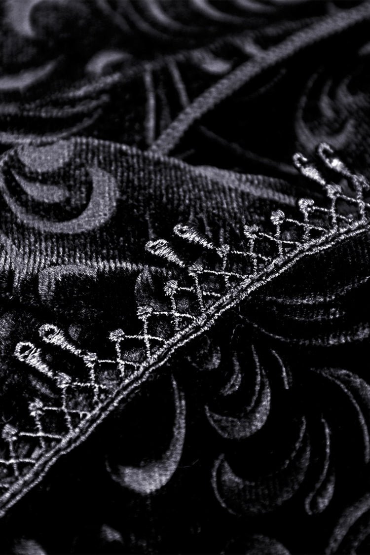 Women's Gothic Dovetail Wrap Skirt with Lace and Lace-Up in Black Jacquard