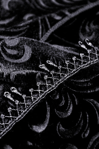 Women's Gothic Dovetail Wrap Skirt with Lace and Lace-Up in Black Jacquard