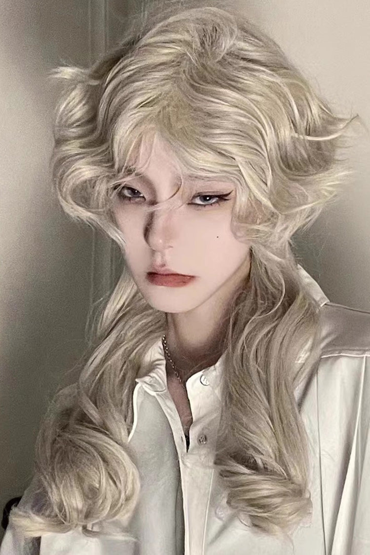 Retro Ouji Wig with Medium Long Curly Hair in Cream