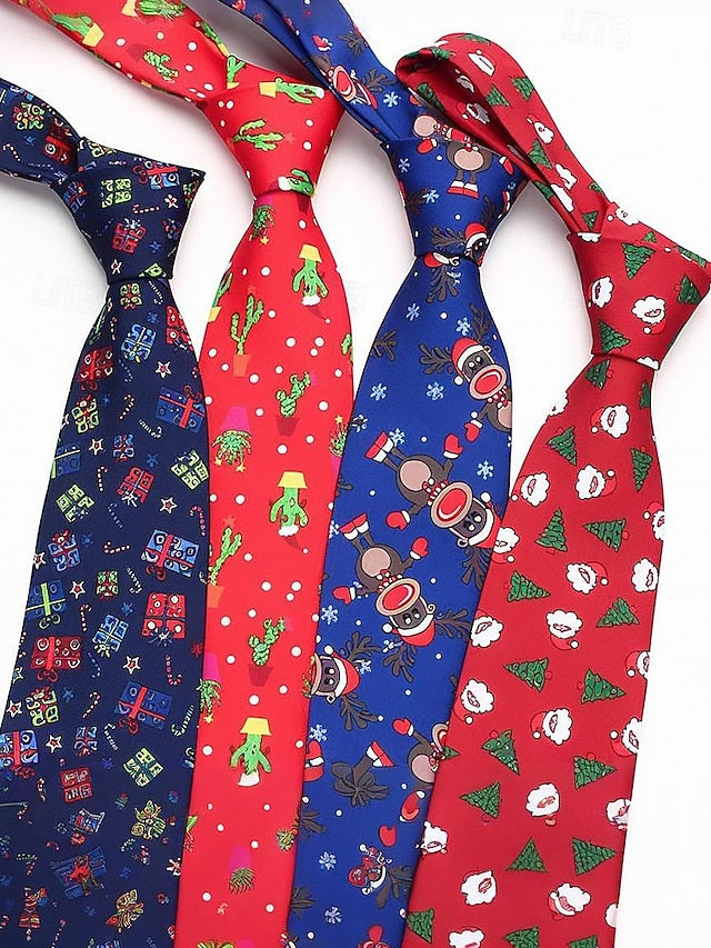 Tie Fun Christmas Men's and Polyester Silk Tree Santa –