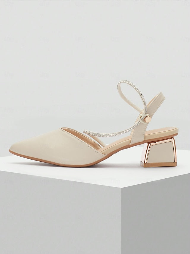 with Toe Elegant Pointed Rhinestone Heels Women's Slingback