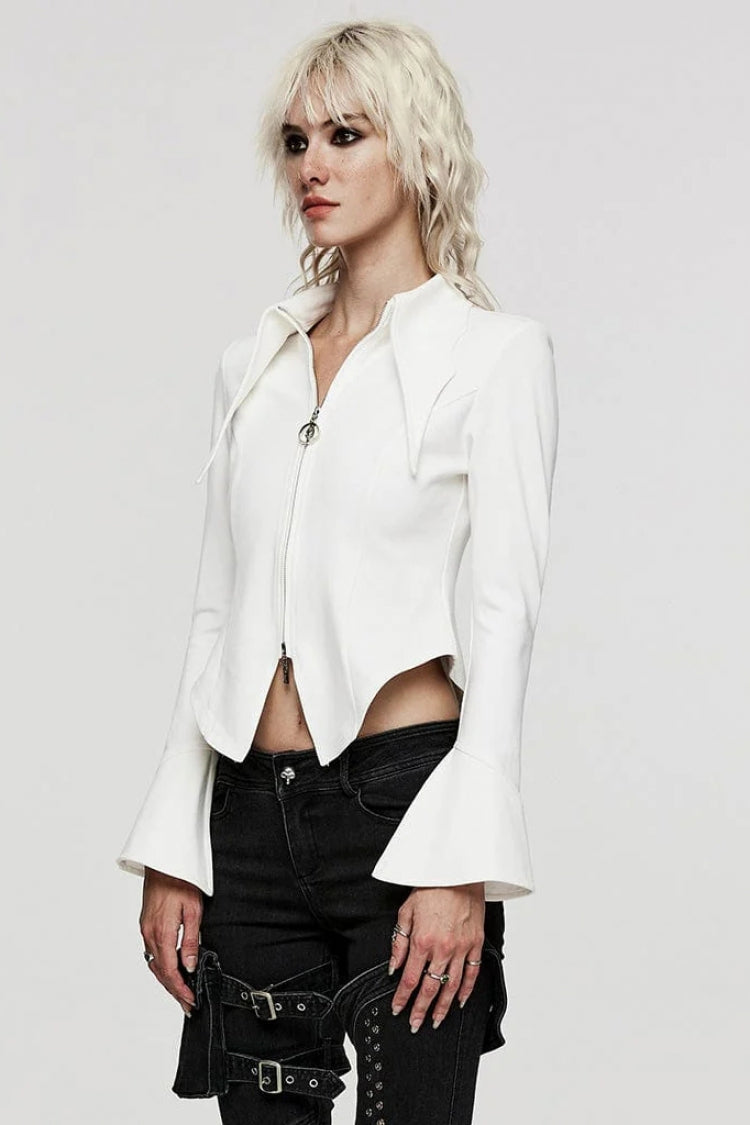 Ivory Bat Collar Long Flared Sleeve Slim Gothic Women's Blouse