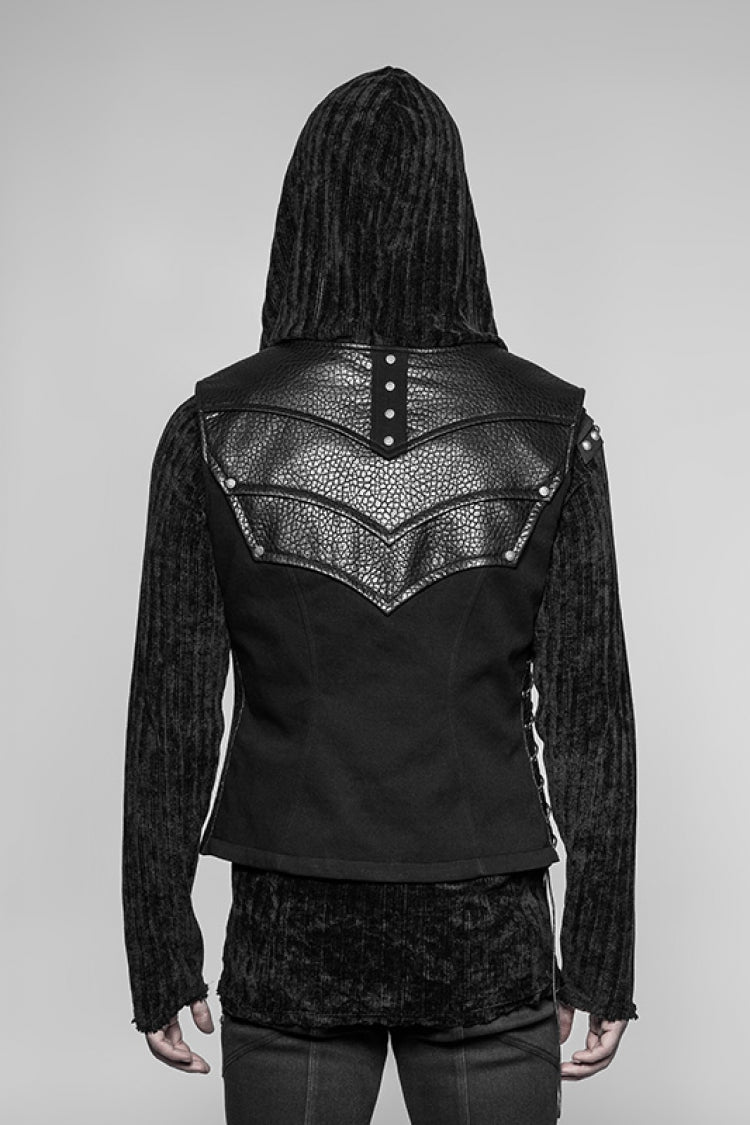 No-Sleeve Faux Leather Detailed Punk Waistcoat