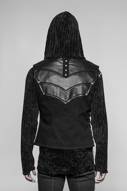 No-Sleeve Faux Leather Detailed Punk Waistcoat