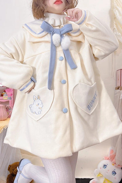 Sweet Lolita Coat with Doll Collar, Long Sleeves & Bowknot Detail, Cream