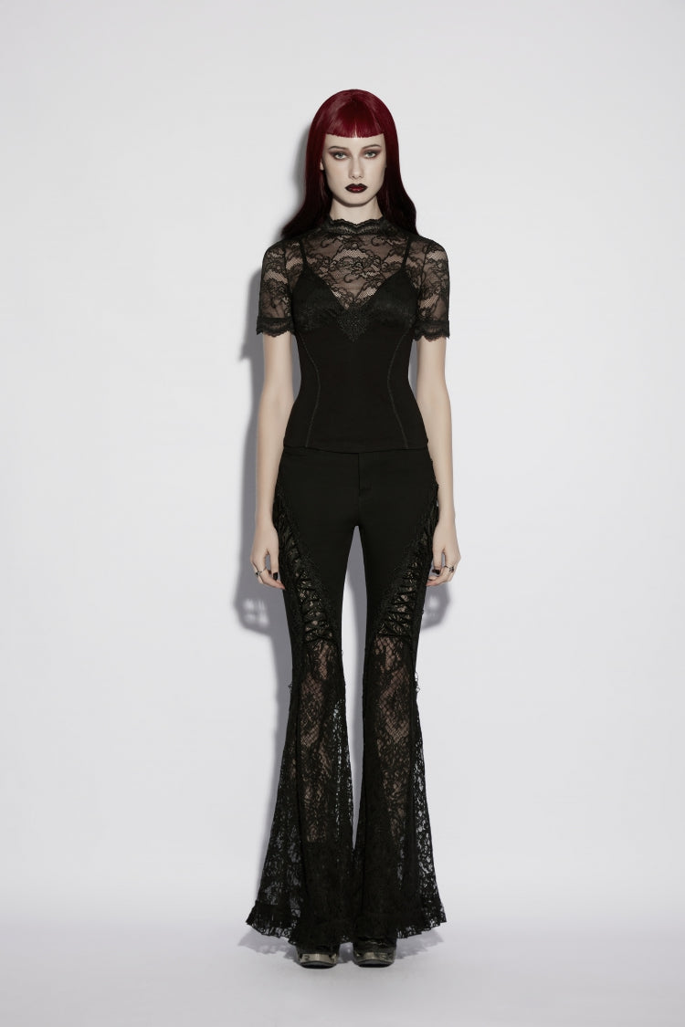 Sheer Faux Two-Piece Gothic Top with Lace for Women