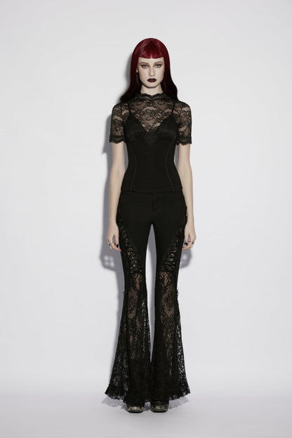 Sheer Faux Two-Piece Gothic Top with Lace for Women