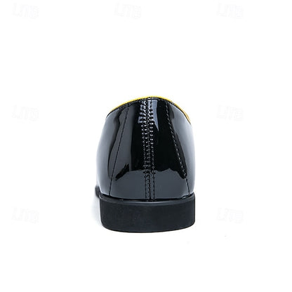 Leather Loafers Men's with Trim Yellow Patent Black Faux