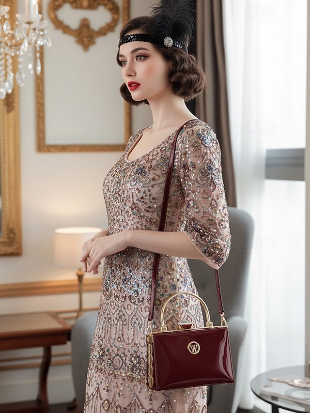 Evening Burgundy with Handbag Patent Leather Gold Women's