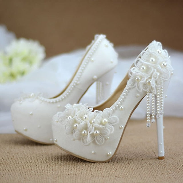 Heels Platform with Women's Floral Wedding White Lace