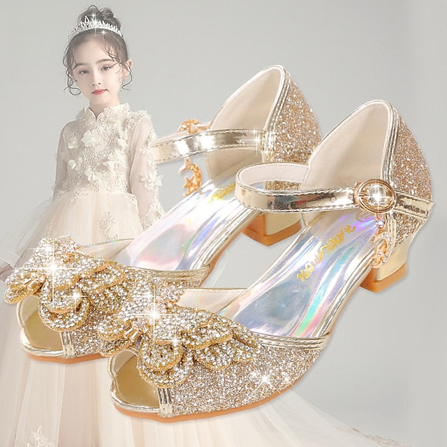 Shoes Glitter Princess Sparkly Bowknot Girls' Silver –