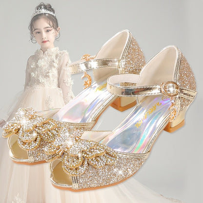 Shoes Glitter Princess Sparkly Bowknot Girls' Silver –