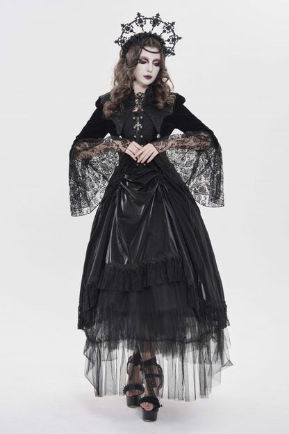 Ebony Flared-Sleeve Embroidered Lace Fitted Zip Gothic Batwing Jacket