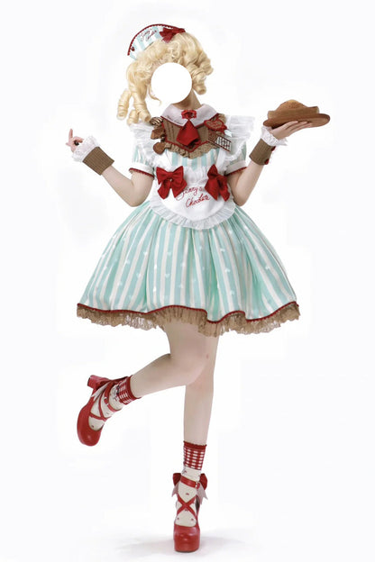 Emerald Jenny's Chocolate Striped Ruffle Bow Short-Sleeve Dress