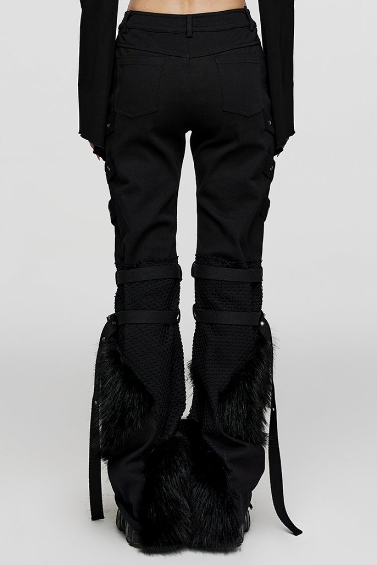 Women's Steampunk Fluffy Pants with Eyelet Stitching and Metal Mesh