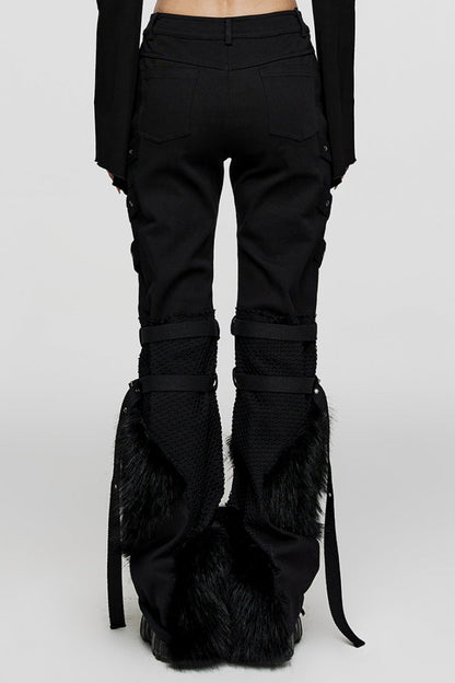 Women's Steampunk Fluffy Pants with Eyelet Stitching and Metal Mesh